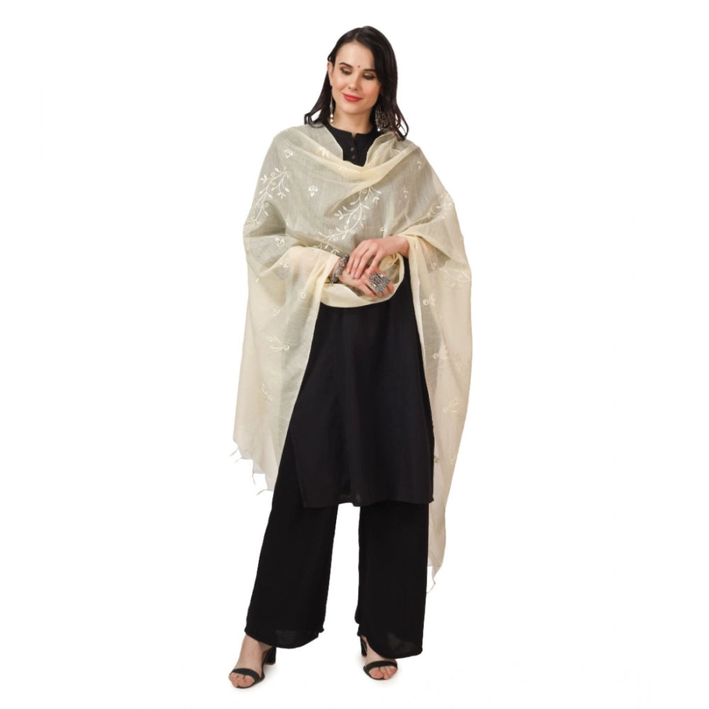 Generic Women's Cotton Embroidered Dupatta (Off-White, Length: 2.25 to 2.50 Mtr)
