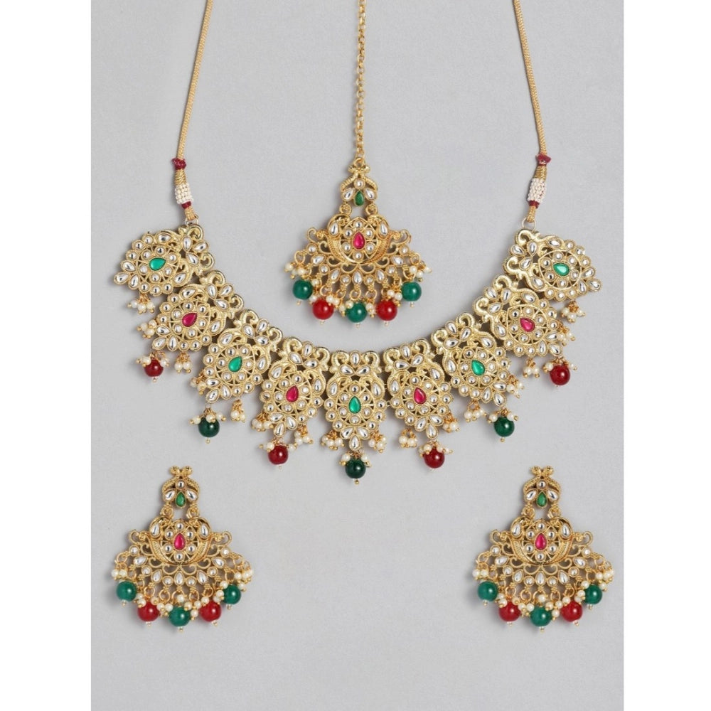 Generic Women's Rose Gold Plated Alloy Necklace & Earings Set (Light Green)