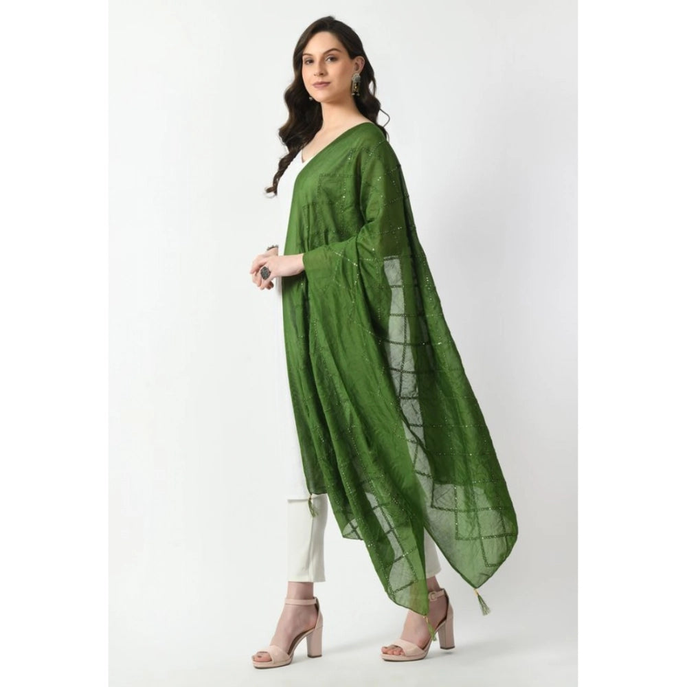 Generic Women's Chanderi Self Design Dupatta (Mehandi, Length: Free Size)