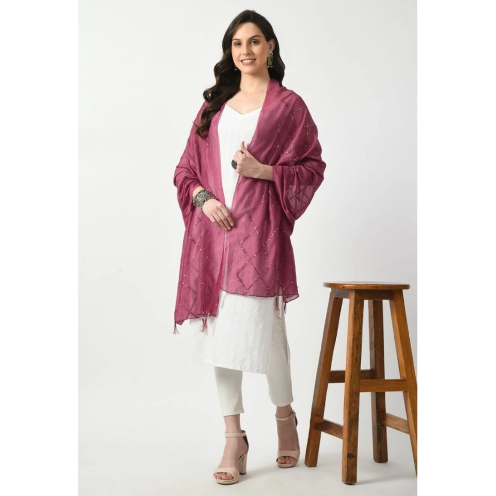 Generic Women's Chanderi Self Design Dupatta (Levender, Length: Free Size)