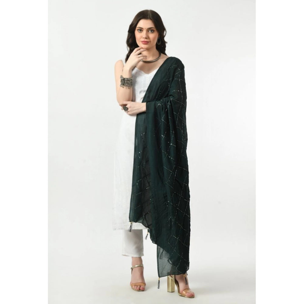 Generic Women's Chanderi Self Design Dupatta (Green, Length: Free Size)