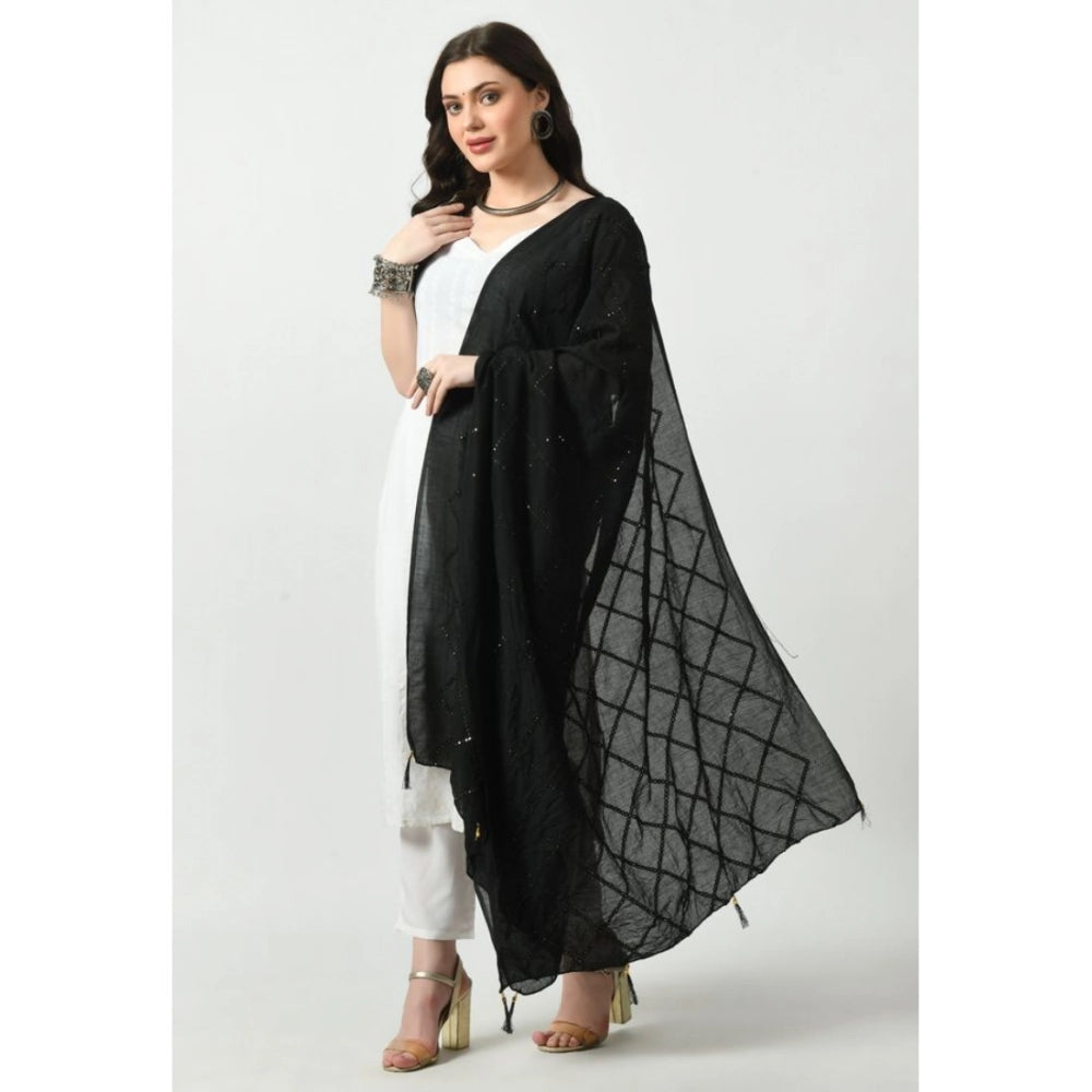 Generic Women's Chanderi Self Design Dupatta (Black, Length: Free Size)