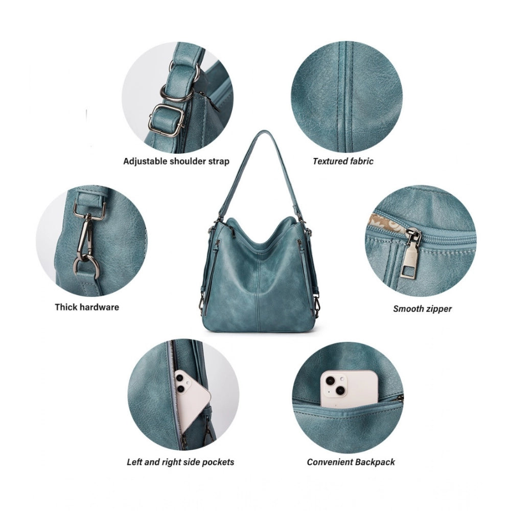Generic Women's PU Leather Medium Shoulder Zipper Handbag (Blue)