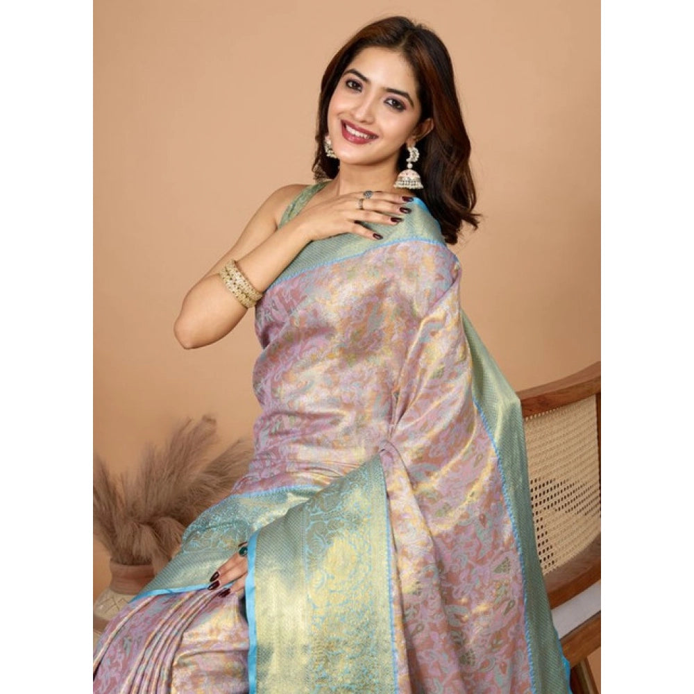 Generic Women's Jacquard Saree With Unstitched Blouse 5.5Mtr (Multicolor)