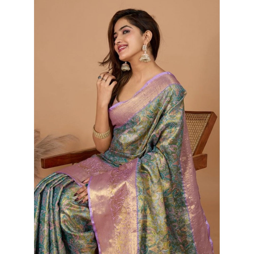 Generic Women's Jacquard Saree With Unstitched Blouse 5.5Mtr (Multicolor)