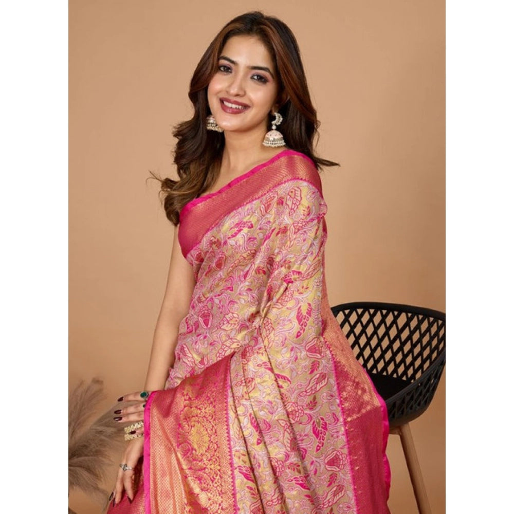 Generic Women's Jacquard Saree With Unstitched Blouse 5.5Mtr (Pink)