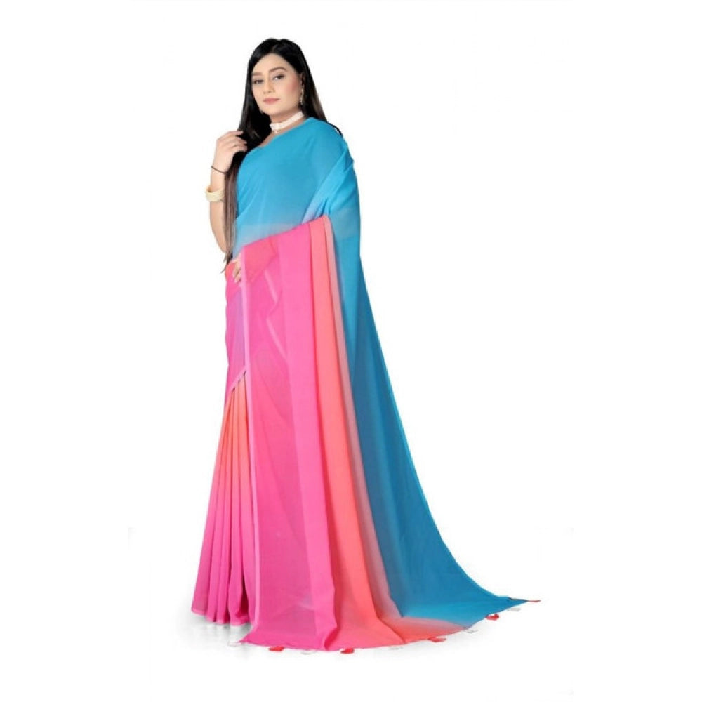 Generic Women's Georgette Floral Printed Saree With Unstitched Blouse 5.5Mtr (Multicolor)