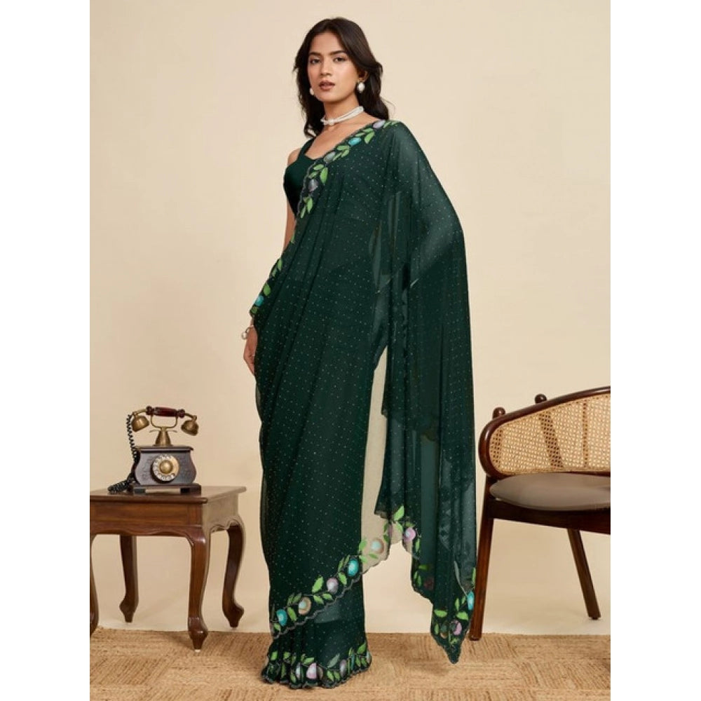 Generic Women's Georgette Printed Saree With Unstitched Blouse 5.5Mtr (Green)