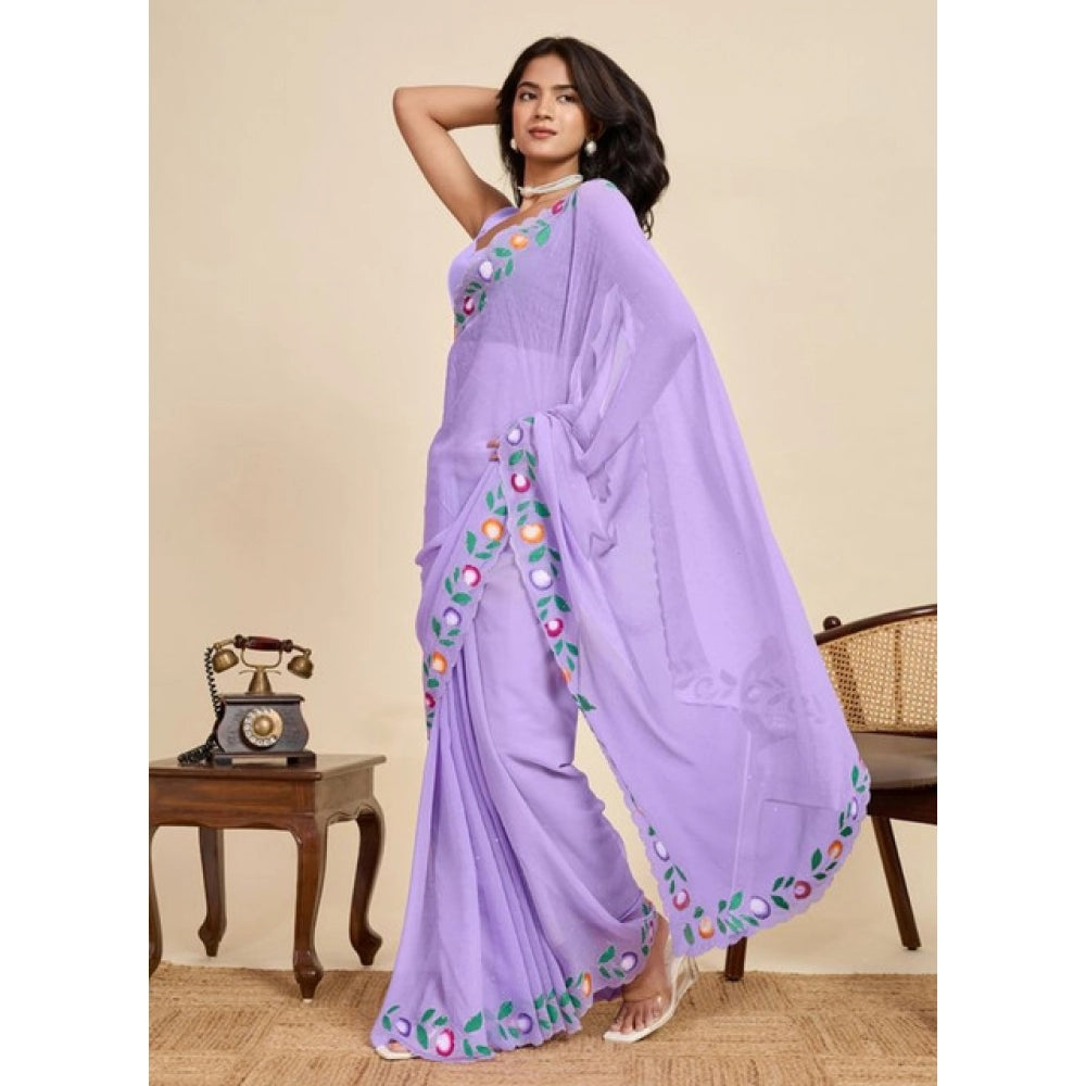 Generic Women's Georgette Printed Saree With Unstitched Blouse 5.5Mtr (Lavender)