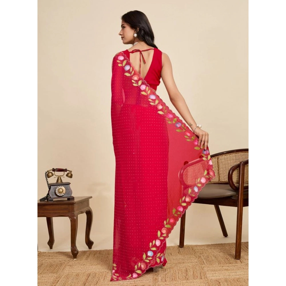 Generic Women's Georgette Printed Saree With Unstitched Blouse 5.5Mtr (Red)