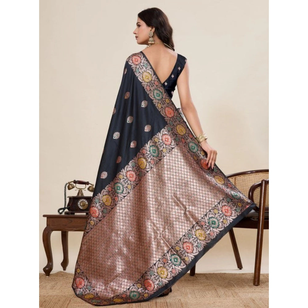 Generic Women's Faux_Banarasi_Silk Woven Saree With Unstitched Blouse 5.5Mtr (Black)