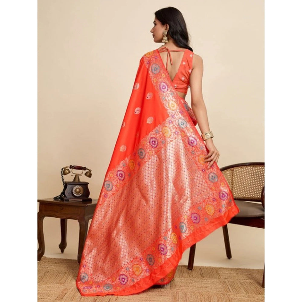 Generic Women's Faux_Banarasi_Silk Woven Saree With Unstitched Blouse 5.5Mtr (Coral)