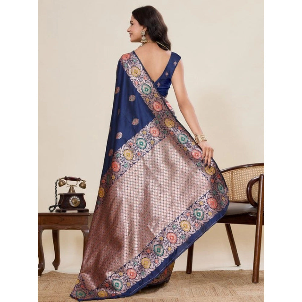 Generic Women's Faux_Banarasi_Silk Woven Saree With Unstitched Blouse 5.5Mtr (Navy_Blue)