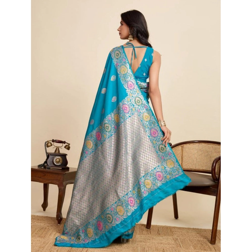 Generic Women's Faux_Banarasi_Silk Woven Saree With Unstitched Blouse 5.5Mtr (Turquoise)