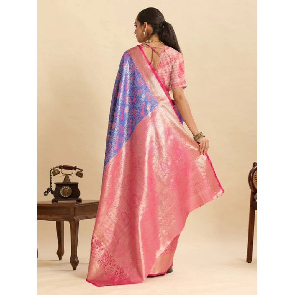 Generic Women's Faux_Banarasi_Silk Woven Saree With Unstitched Blouse 5.5Mtr (Blue)