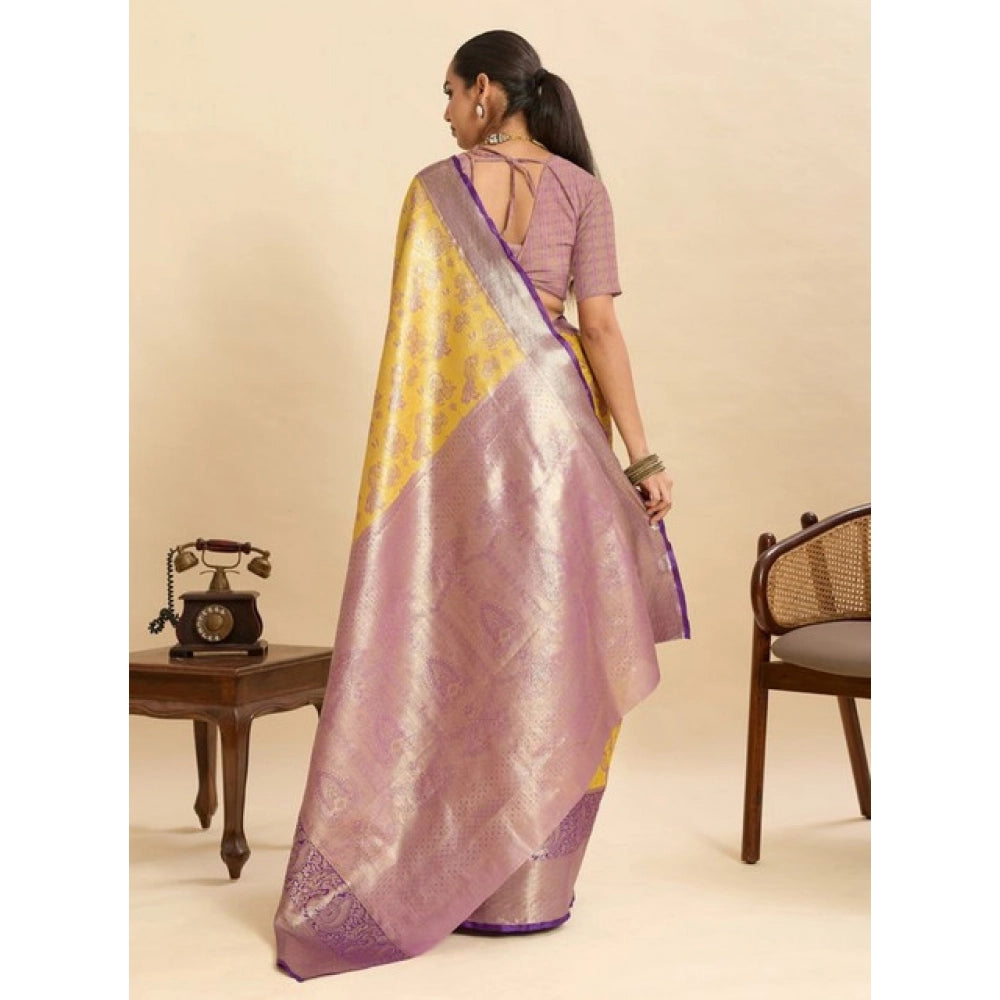 Generic Women's Faux_Banarasi_Silk Woven Saree With Unstitched Blouse 5.5Mtr (Yellow)