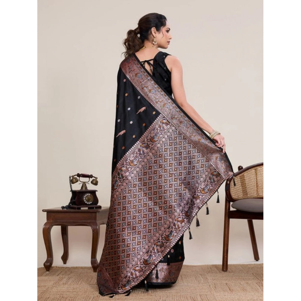 Generic Women's Jacquard Woven Saree With Unstitched Blouse 5.5Mtr (Black)