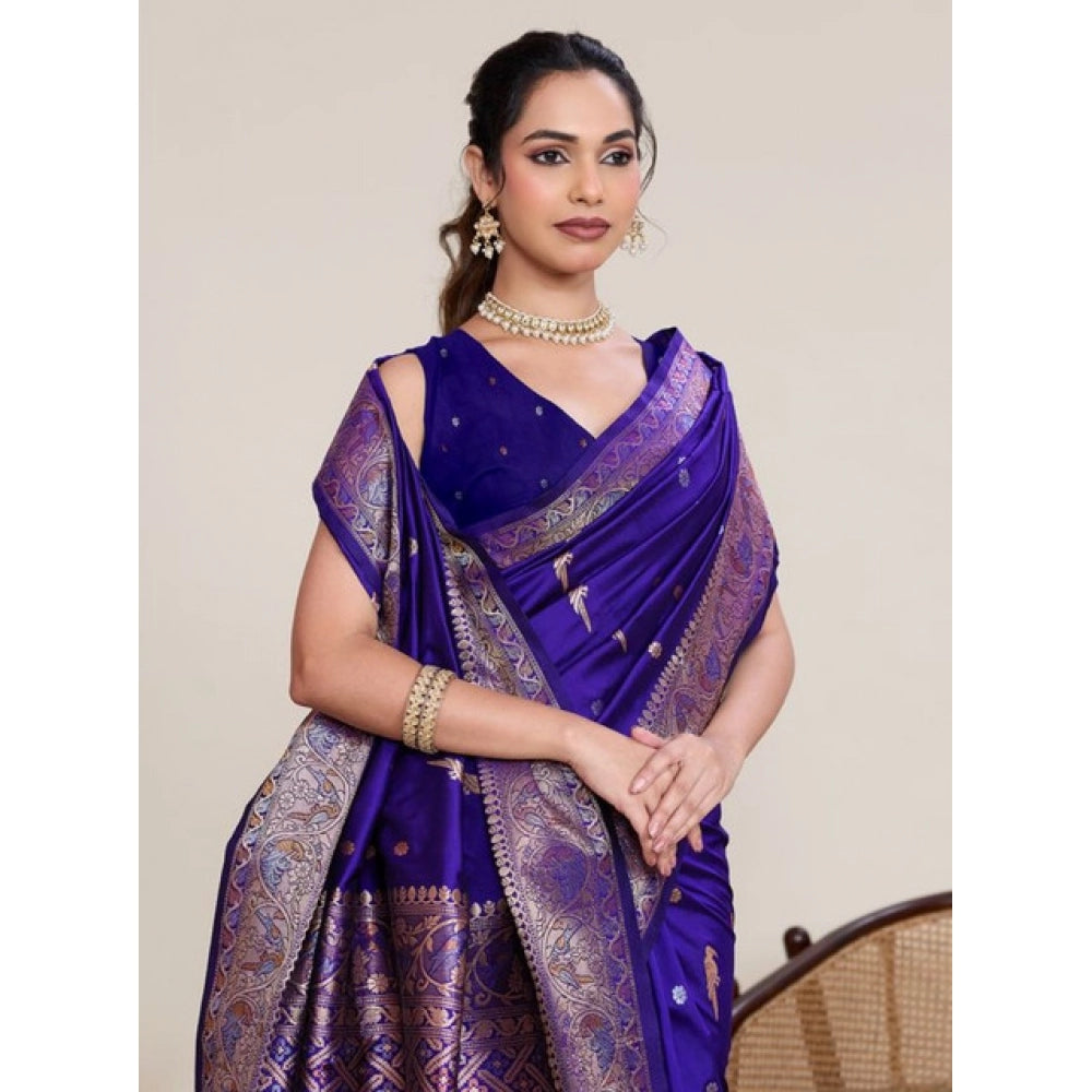 Generic Women's Jacquard Woven Saree With Unstitched Blouse 5.5Mtr (Blue)