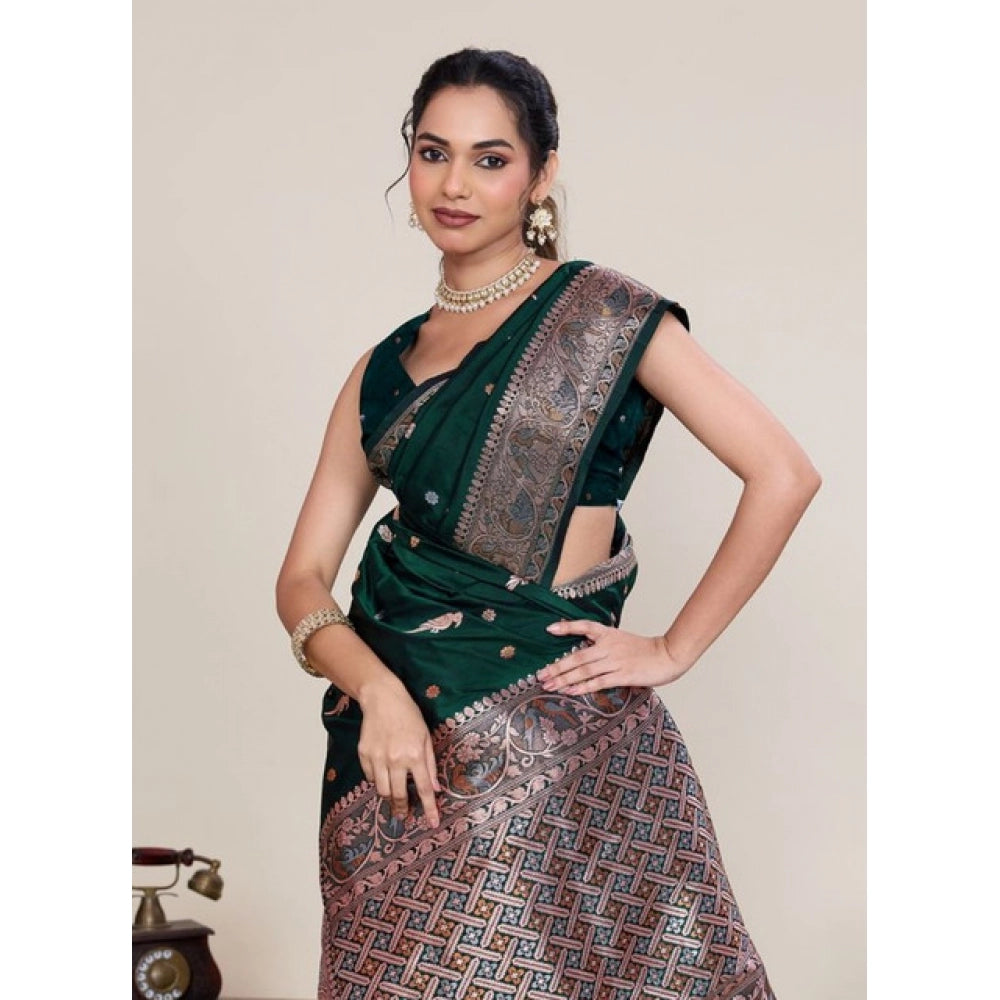 Generic Women's Jacquard Woven Saree With Unstitched Blouse 5.5Mtr (Green)