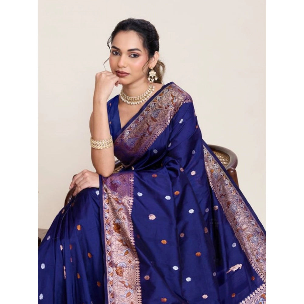 Generic Women's Jacquard Woven Saree With Unstitched Blouse 5.5Mtr (Navy)