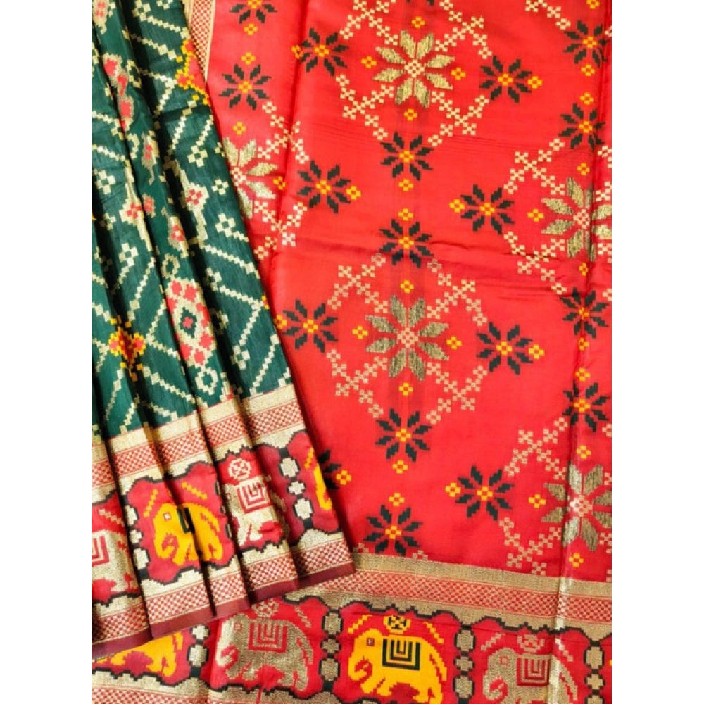 Generic Women's Patola Silk Meena And Zari Woven Saree With Unstitched Blouse 5.5Mtr (Blue)