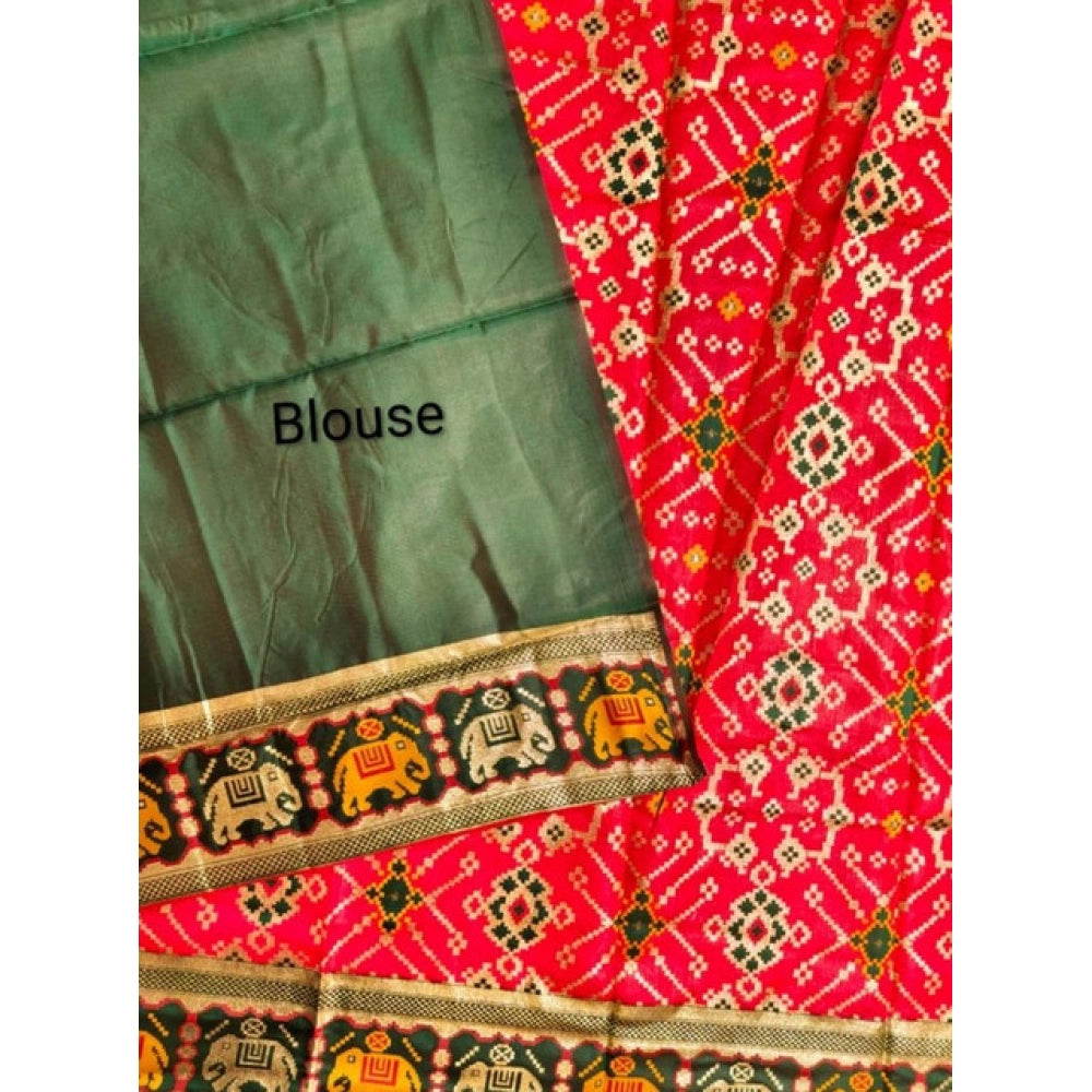 Generic Women's Patola Silk Meena And Zari Woven Saree With Unstitched Blouse 5.5Mtr (Red)