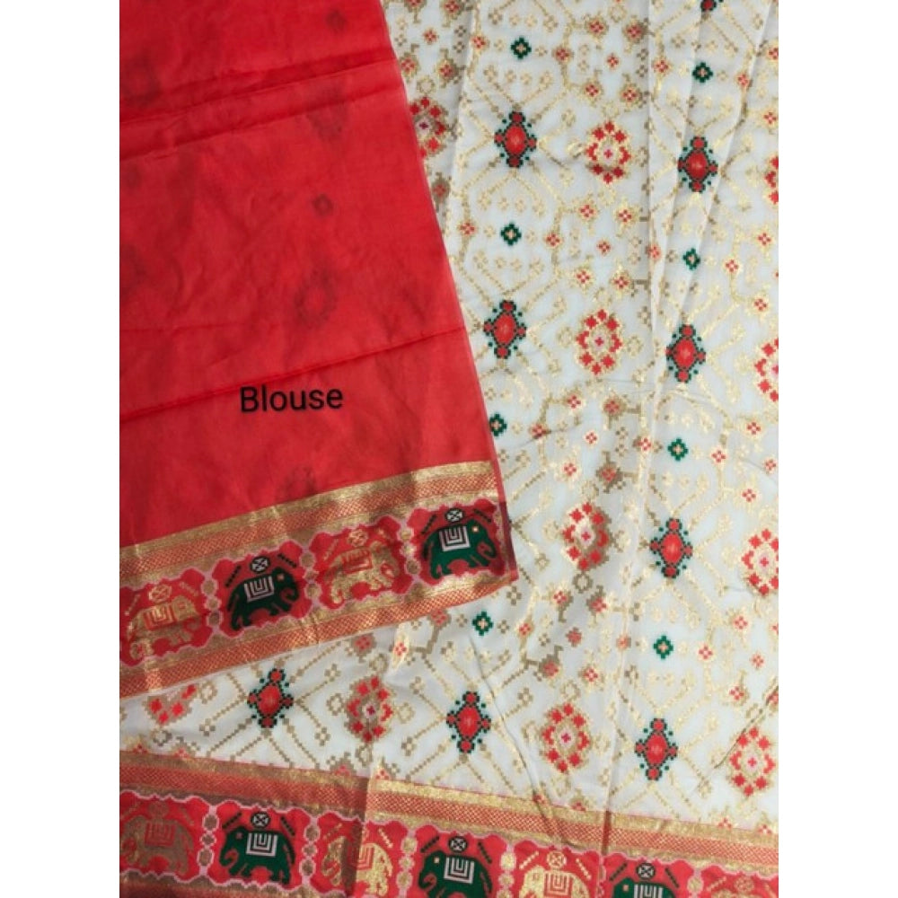 Generic Women's Patola Silk Meena And Zari Woven Saree With Unstitched Blouse 5.5Mtr (White)