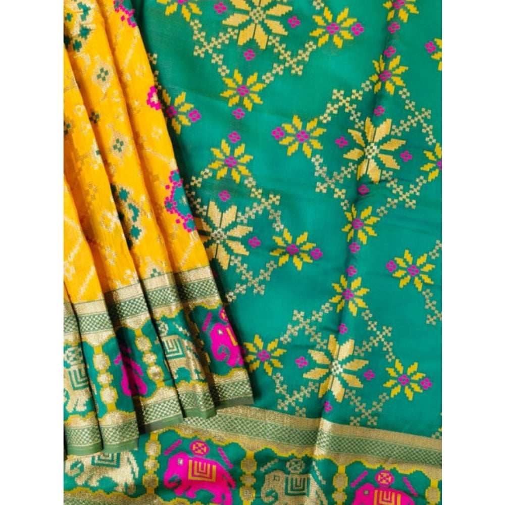 Generic Women's Patola Silk Meena And Zari Woven Saree With Unstitched Blouse 5.5Mtr (Yellow)