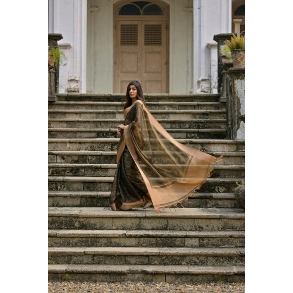 Generic Women's Silk_Blend Butti Pattern Saree With Unstitched Blouse 5.5Mtr (Coffee)