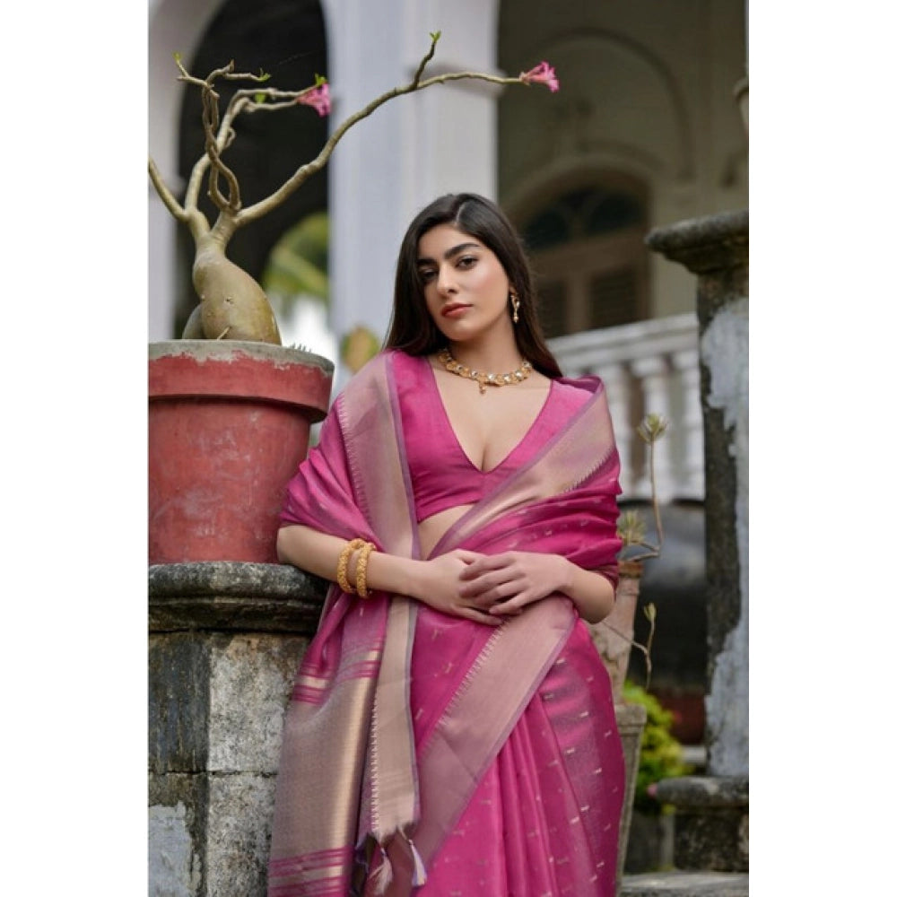 Generic Women's Silk_Blend Butti Pattern Saree With Unstitched Blouse 5.5Mtr (Pink)