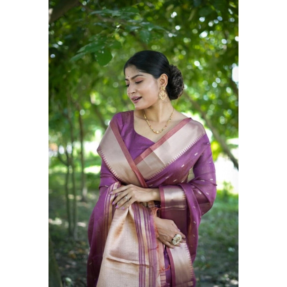 Generic Women's Silk_Blend Butti Pattern Saree With Unstitched Blouse 5.5Mtr (Purple)