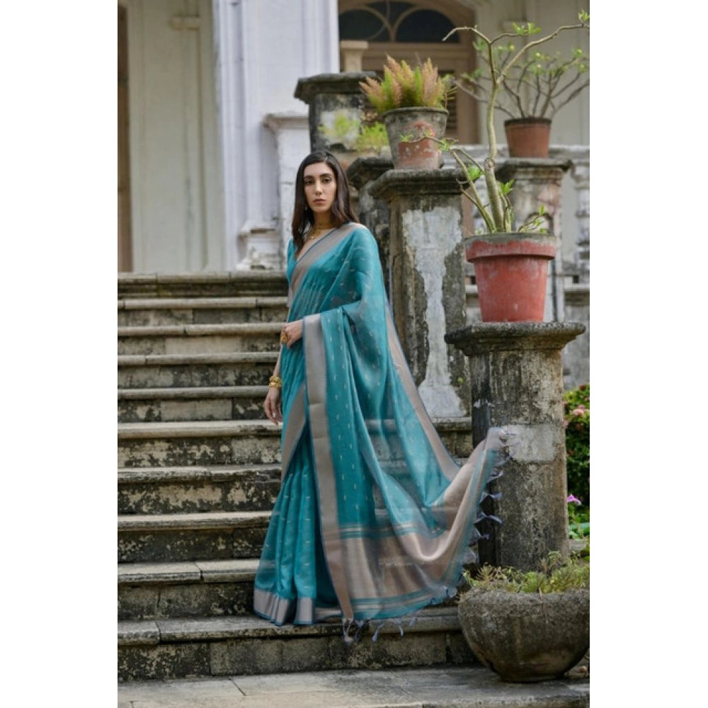Generic Women's Silk_Blend Butti Pattern Saree With Unstitched Blouse 5.5Mtr (Teal)