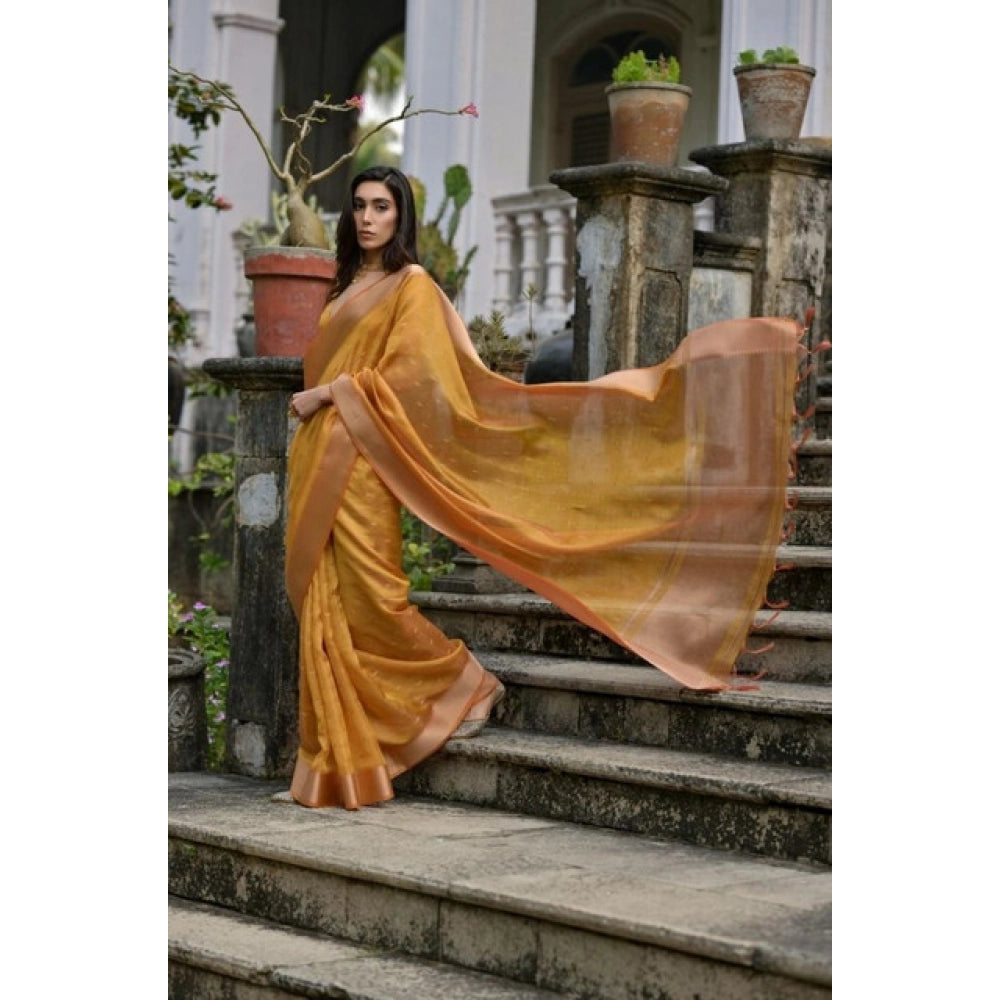 Generic Women's Silk_Blend Butti Pattern Saree With Unstitched Blouse 5.5Mtr (Mustard)