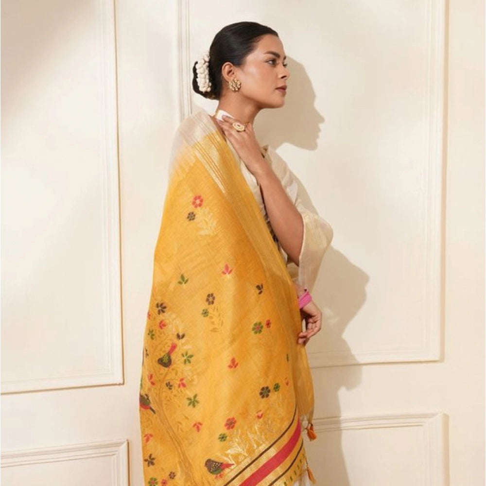 Generic Women's Blended_Cotton Woven_Motifs Saree With Unstitched Blouse 5.5Mtr (Mustard)