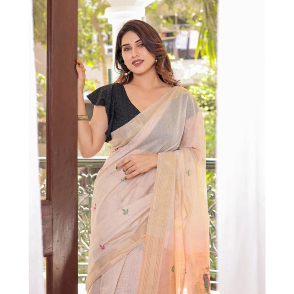 Generic Women's Blended_Cotton Woven_Motifs Saree With Unstitched Blouse 5.5Mtr (Peach)
