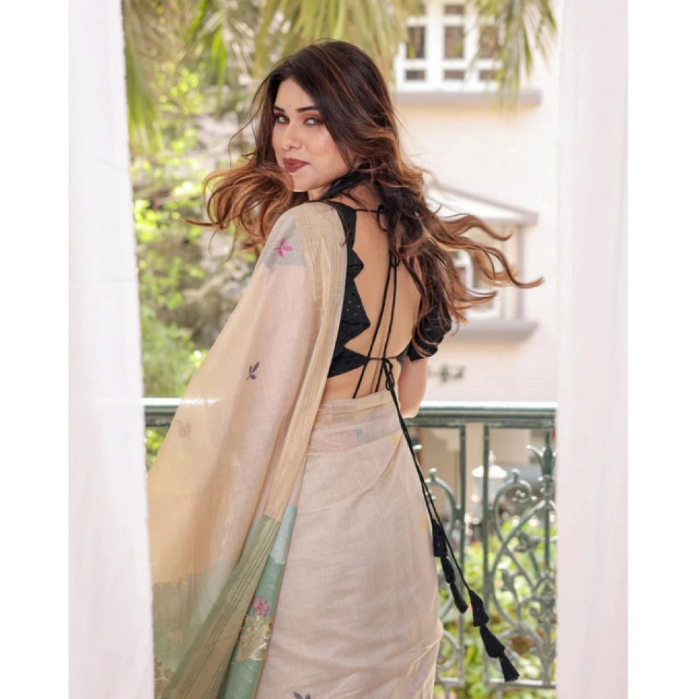 Generic Women's Blended_Cotton Woven_Motifs Saree With Unstitched Blouse 5.5Mtr (Rama_Green)