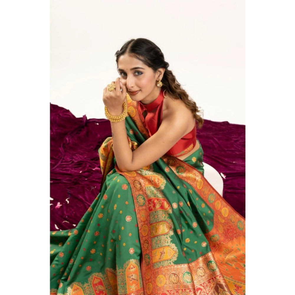 Generic Women's Faux_Banarasi Woven Motifs Saree With Unstitched Blouse 5.5Mtr (Green)