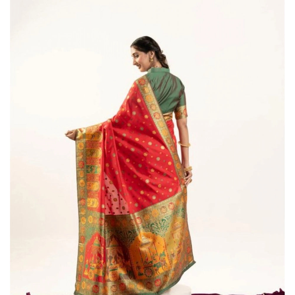 Generic Women's Faux_Banarasi Woven Motifs Saree With Unstitched Blouse 5.5Mtr (Orange)