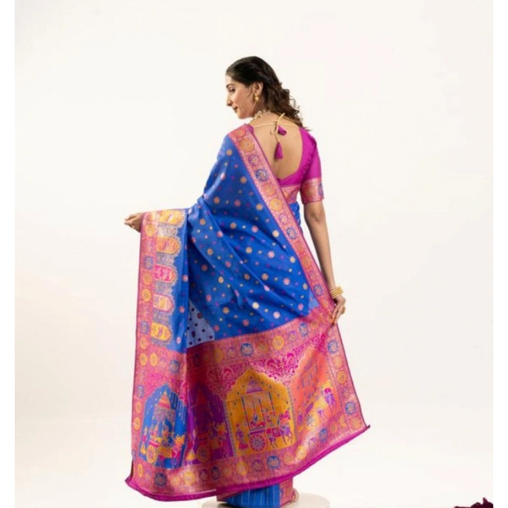 Generic Women's Faux_Banarasi Woven Motifs Saree With Unstitched Blouse 5.5Mtr (Royal_Blue)