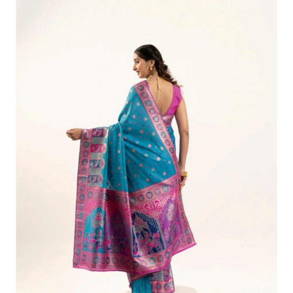 Generic Women's Faux_Banarasi Woven Motifs Saree With Unstitched Blouse 5.5Mtr (Teal)