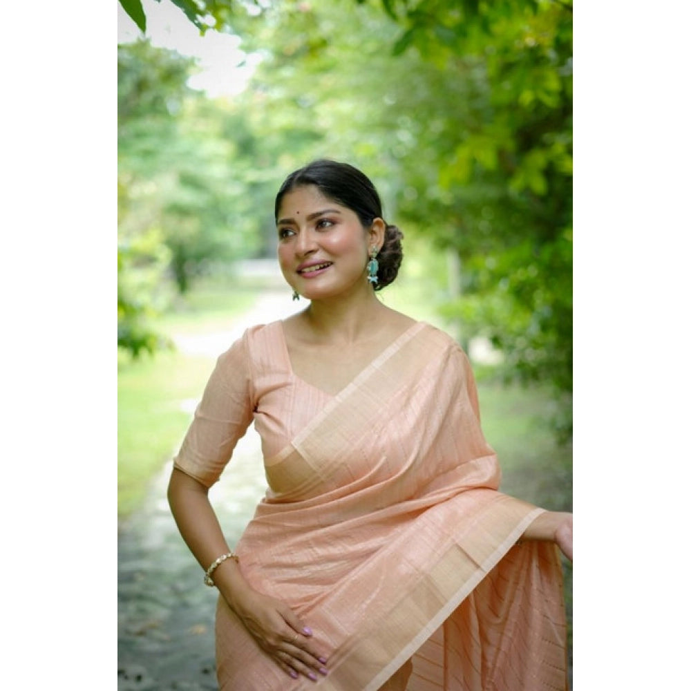 Generic Women's Faux_Banarasi Lining Pattern Saree With Unstitched Blouse 5.5Mtr (Peach)