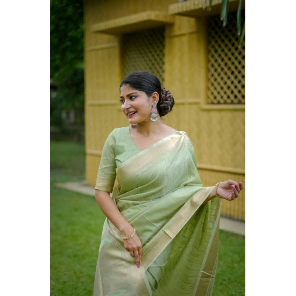 Generic Women's Faux_Banarasi Lining Pattern Saree With Unstitched Blouse 5.5Mtr (Light_Green)