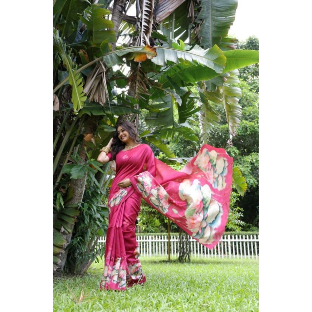 Generic Women's Faux_Tussar Floral Saree With Unstitched Blouse 5.5Mtr (Pink)