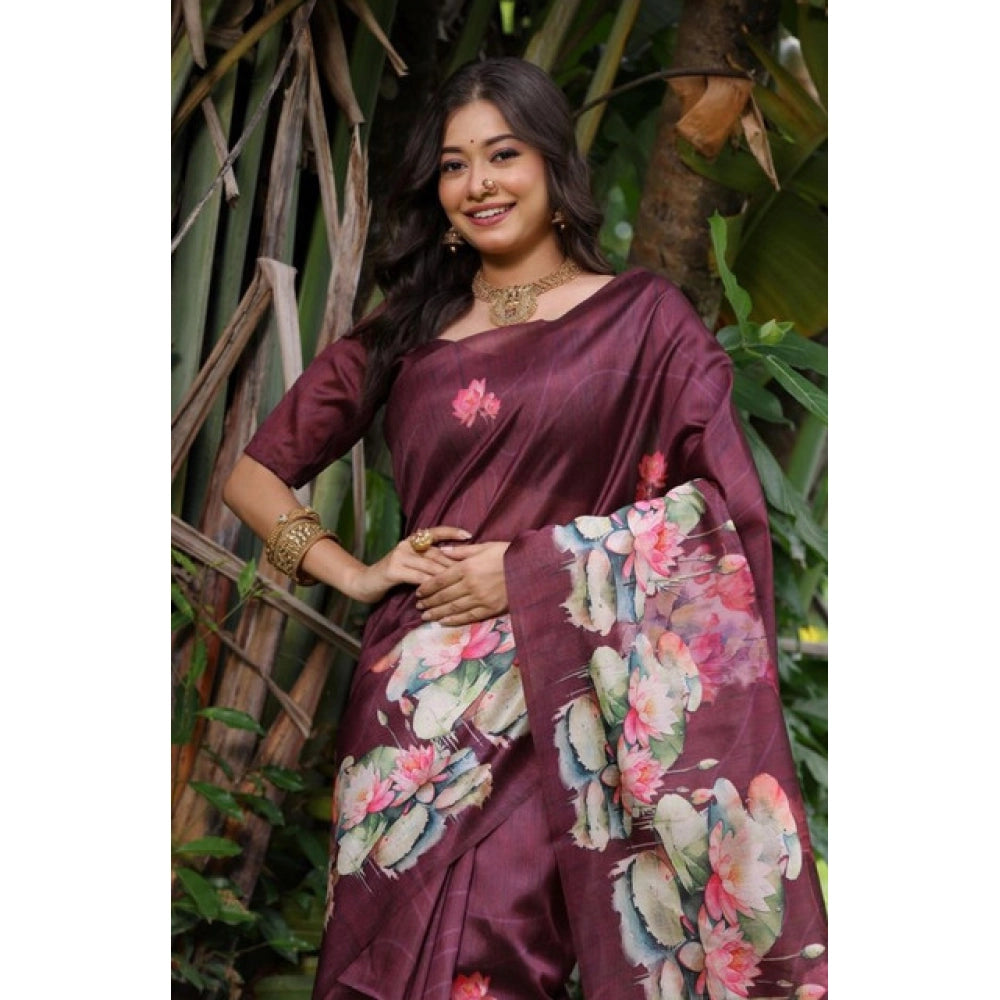 Generic Women's Faux_Tussar Floral Saree With Unstitched Blouse 5.5Mtr (Purple)