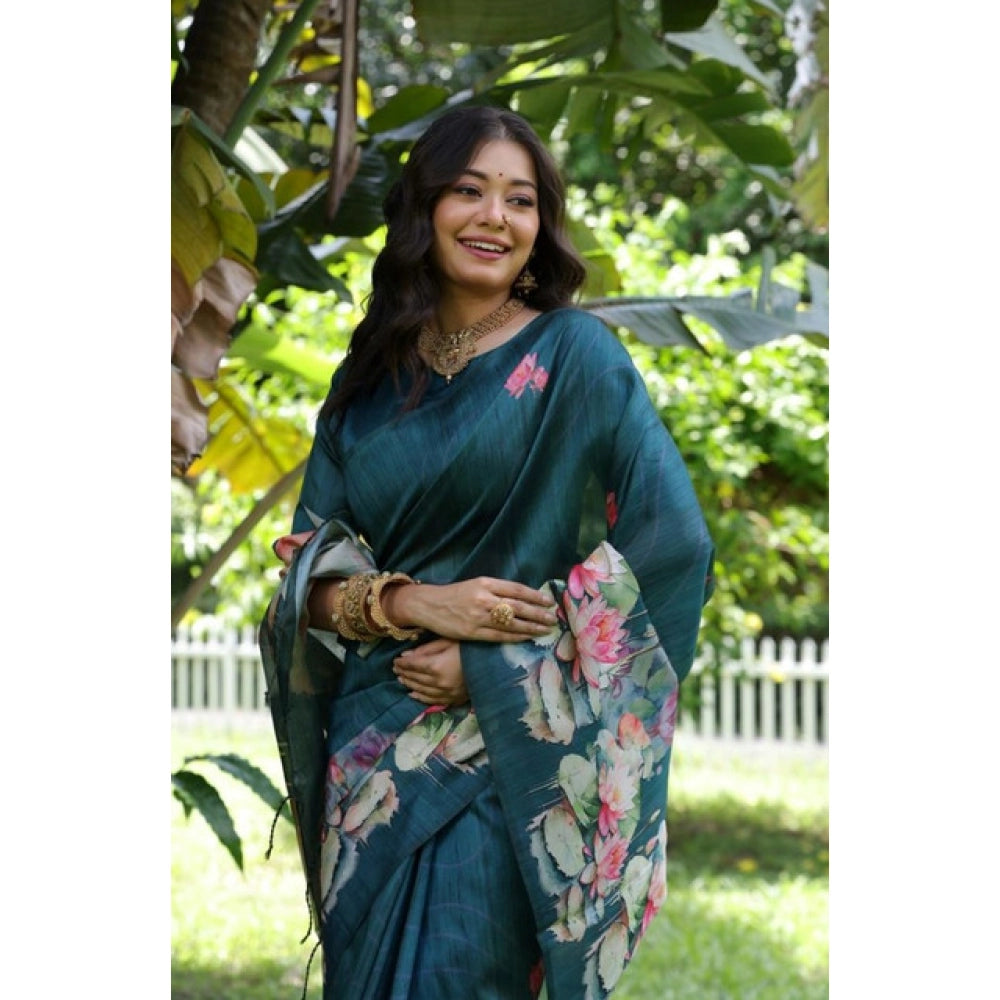 Generic Women's Faux_Tussar Floral Saree With Unstitched Blouse 5.5Mtr (Teal)