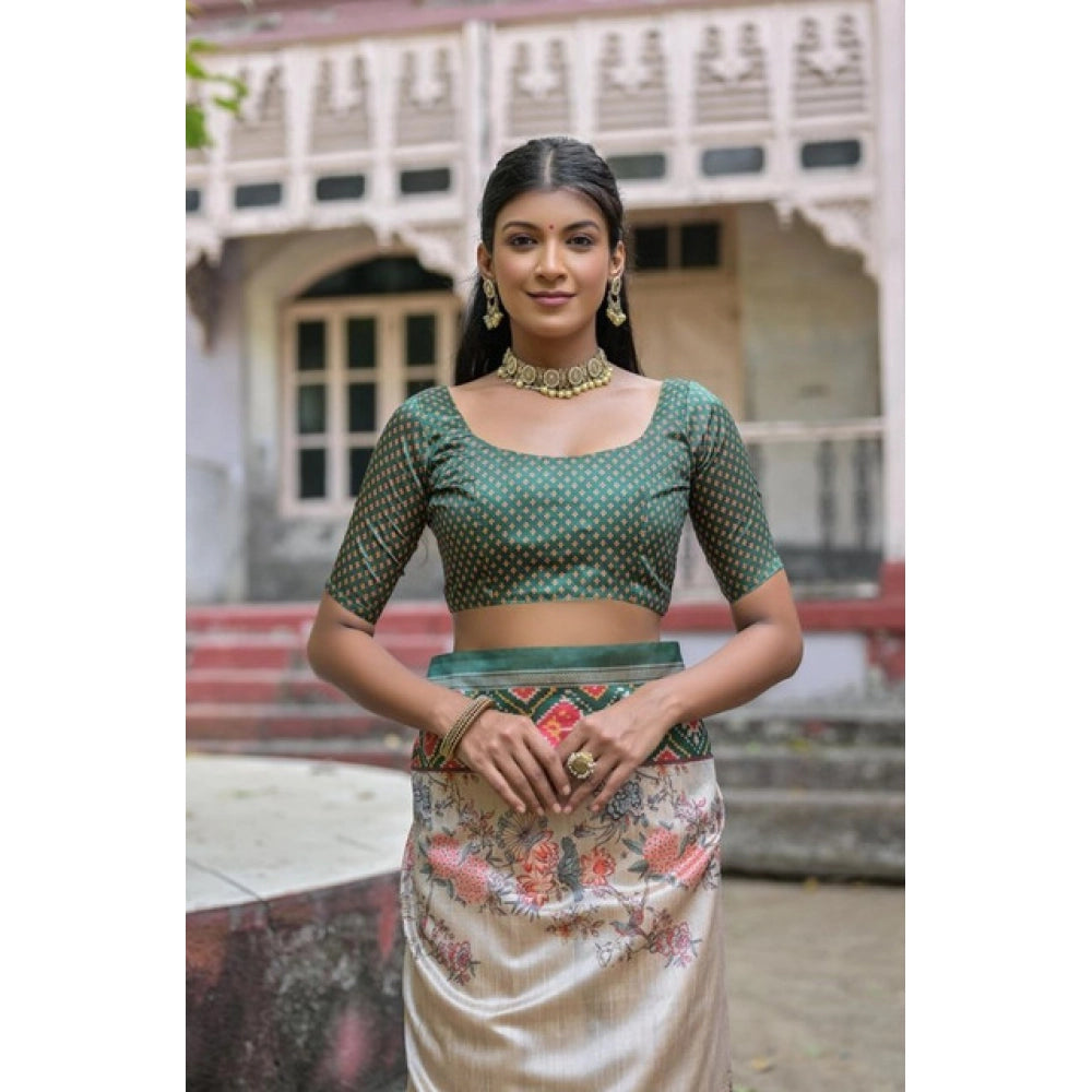 Generic Women's Faux_Tussar Floral Jal With Patola Print Saree With Unstitched Blouse 5.5Mtr (Teal)