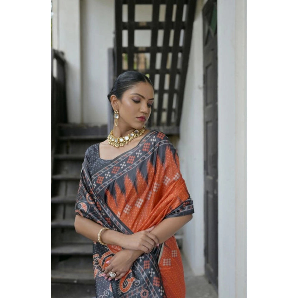 Generic Women's Faux_Tussar Ikat Saree With Unstitched Blouse 5.5Mtr (Orange)