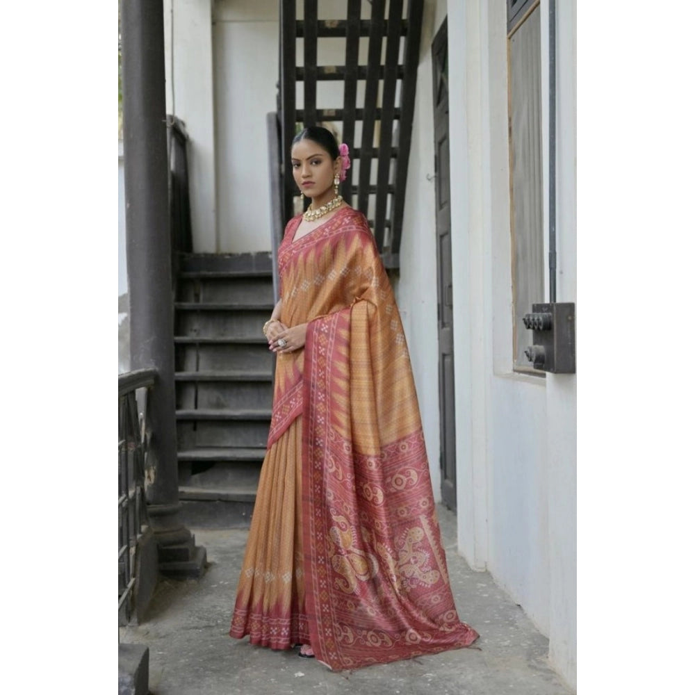 Generic Women's Faux_Tussar Ikat Saree With Unstitched Blouse 5.5Mtr (Rust)