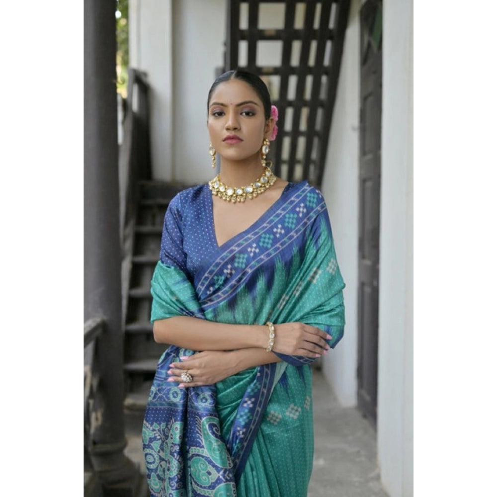 Generic Women's Faux_Tussar Ikat Saree With Unstitched Blouse 5.5Mtr (Sea_Green)