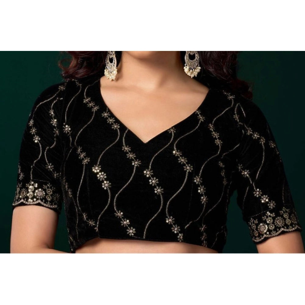 Generic Women's Net Sequence Saree With Unstitched Blouse 5.5Mtr (Turquoise)